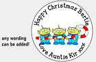 PERSONALISED STICKERS LABELS CIRCLE CHRISTMAS TOY STORY BUZZ WOODY XMAS DISNEY