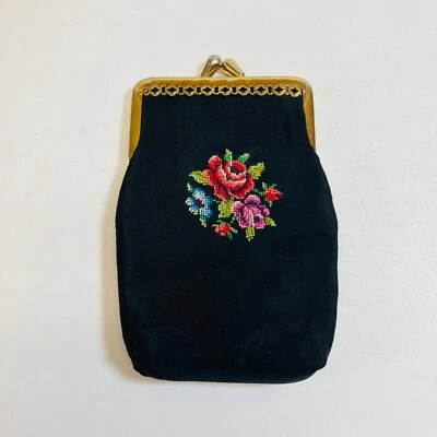 Vintage Needlepoint Floral Tobacco Pouch Purse Red Liner Coin Unbranded - Image 1 of 4