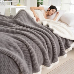 Rose Velvet Thick Bed Blanket Double Layer Lamb Fleece Warm Soft Sofa Throw - Picture 1 of 18