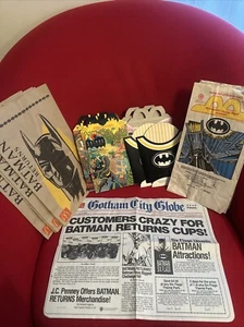 1990s Batman Returns McDonald’s Bags, Boxes, Fry Containers, Newspaper - Picture 1 of 11