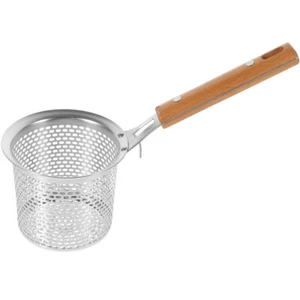 -Setaccio Cucchiaio Acciaio Inox -Setaccio Alimentare Manico Legno Cestino Pasta - Foto 1 di 12