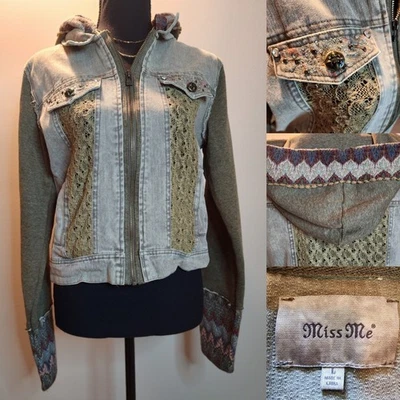 Женская Miss Me оливковый зеленый со стразами богемное кружево молнии джинсовая куртка размер L - Изображение 1 из 4