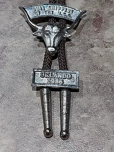 Brown Western Big Bull Head Bolo Retro Necklace, Shirt Chain Collar 1986 - Picture 1 of 6
