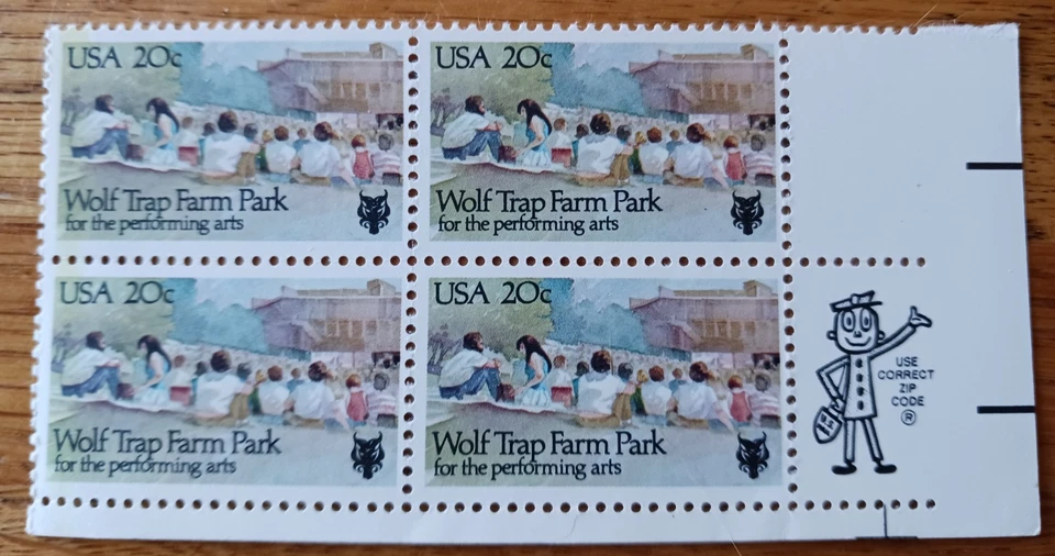 Scott # 2018 Wolf Trap Farm Park Zip Block of 4 Stamps - MNH - Image 1 of 1