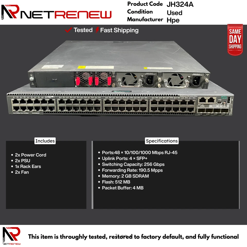 HPE JH324A 5130 48G 4SFP+ 1‑Slot HI Gigabit Switch Dual Power Supply - Image 1 of 1