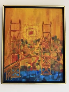 Vintage Abstract Expressionist Painting Framed Canvas Mid Century Modern Art - Picture 1 of 8