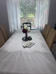 Vintage White Damask Linen Tablecloth 5 Napkins Set 106x70 European - Picture 1 of 7