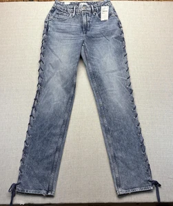 Good American Womens Jeans Size 2 Blue Lace Up Straight Leg High Rise Denim NWT - Picture 1 of 3