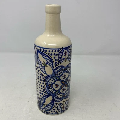 Kitchen Krafts 22oz Blue/White Ceramic Oil & Vinegar Bottle - NO POUR SPOUT - Image 1 of 4