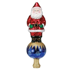 Alte Welt Weihnachten Weihnachtsmann auf Ornament Kugel mundgeblasen Glas Baumspitze - Bild 1 von 4