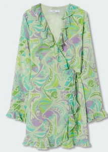 Vestido envolvente estampado con volantes talla 4 transparente MNG By Mango - Imagen 1 de 9
