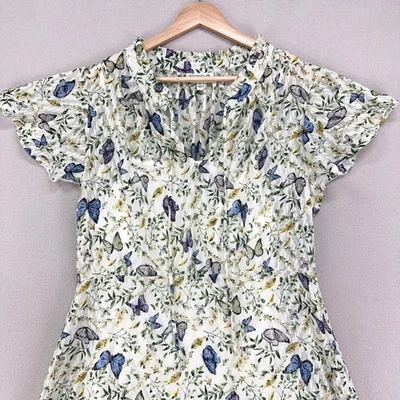 Studio B By Bobeau Midi Dress Womens XL Floral Butterflies Flowy Flutter Sleeve - Image 1 of 4