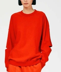 Tibi S Cocoon CrewNeck Sweatshirt Red Pullover Slash Slit Elbow Top Ring - Picture 1 of 12