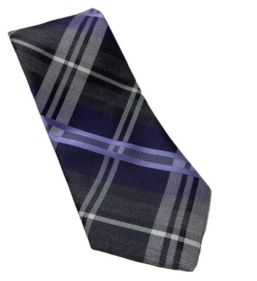 Van Heusen 男式领带格子现代紧身领带紫色灰色和白色粗体 — 第 1/4 张图片