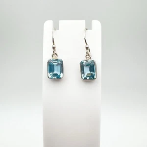 6ct Blue Topaz Drop Earrings on Shepherd Hooks in Sterling Silver 925 - Picture 1 of 10