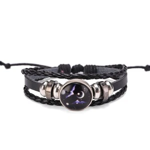 Bracelet Men Women Luminous Zodiac Birth Sign Wristband Leather 12 Horoscope - Picture 1 of 23