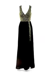 Abito da sera Lypsy nero/oro paillettes tuffo a V maxi occasioni speciali Regno Unito 8 rrp £ 160 - Foto 1 di 3