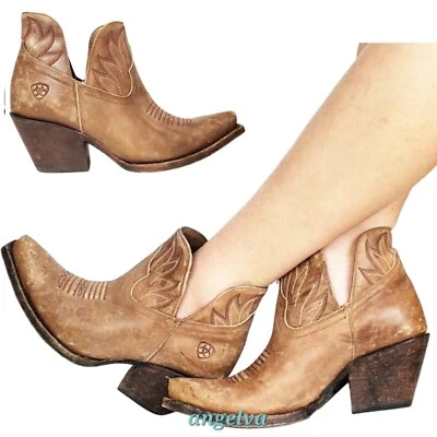 Ariat 6B Botines Western Cuero Avellana Natural Envejecido Marrón Rodeo Tacón Foto 1 de 4