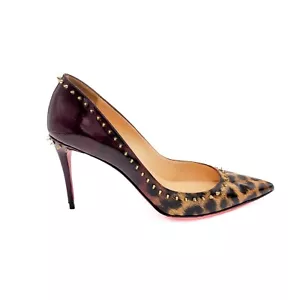 Christian Louboutin Leopard Patent Leather Spike Anjalina 85 Pumps Heels EU 37 - Picture 1 of 11
