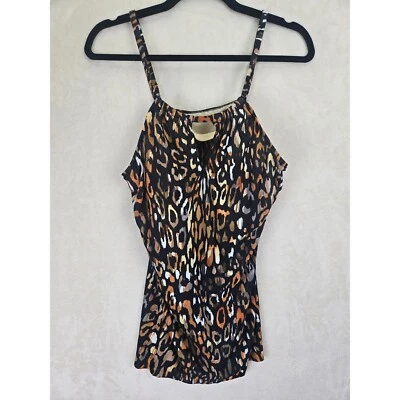 Miraclesuit Women Tankini Sz 14 Keyhole Lightweight Drapes Animal Leopard Beach - Image 1 of 4