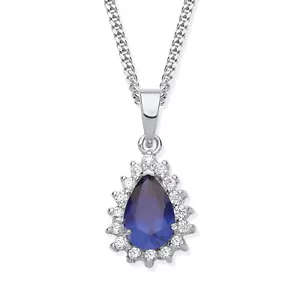 Sterling Silver Blue Sapphire Pear Cluster Pendant Necklace ~ Choice of Chain - Picture 1 of 6