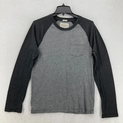 Abercrombie & Fitch M Gray Black Raglan Long Sleeve Pocket Tee Muscle Fit Y2K - Image 1 of 4
