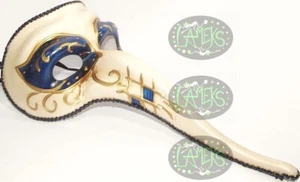 MASCHERA VENEZIANA BECCO Medico della peste naso lungo colore bianco avorio blu - Foto 1 di 1