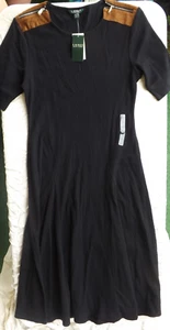 Polo Ralph Lauren Maxi Dress Size XL Black Waffle Knit W/ Brown & Zip Accents - Picture 1 of 7
