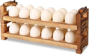 Wooden Egg Holder Countertop, Egg Storage Trays Stackable for 24 Fresh Eggs, Dev - Picture 1 of 6