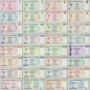 Zimbabwe 1 Cent-100 Billion Dollars 32 Pieces Full Bearer Cheque Set, 2006-2008 - Picture 1 of 5