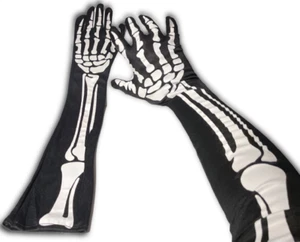 23" LONG SKELETON GLOVES Black White Bones Hand Halloween Opera Costume Body Arm - Picture 1 of 12