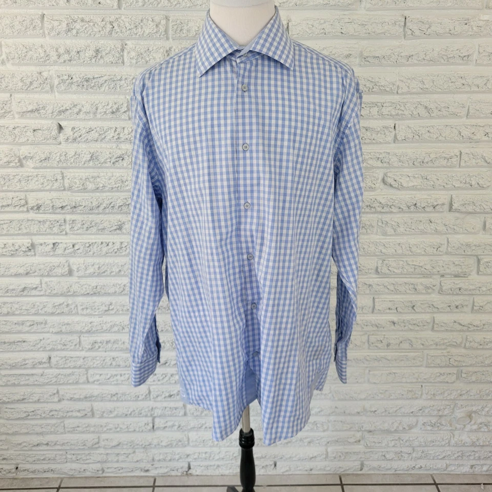 Martin Gordon Mens Shirt 3X Contemporary Fit Long Sleeve Blue Check Button Up - Image 1 of 4