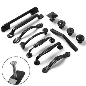 Black Cabinet Handles Aluminium Alloy Kitchen Closet Door Knobs Drawer Pulls - Picture 1 of 35