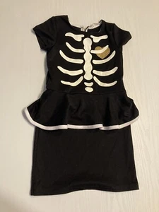 H&M Black & White Girls Skeleton Halloween Dress Size 4-6 Short Sleeve - Picture 1 of 5