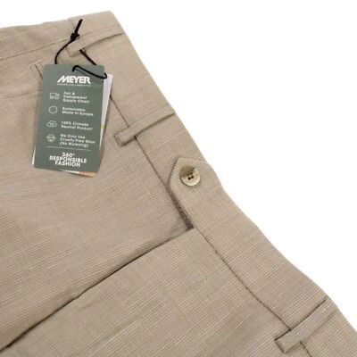Meyer 全新带标签平底正装裤子 50 码 34 美国米色小号图案羊毛混纺 — 第 1/4 张图片