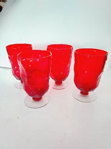 4 Morgantown Red Crinkle Iced Tea/Water Goblets Clear Glass Foot 5 1/4" Vintage - Picture 1 of 4