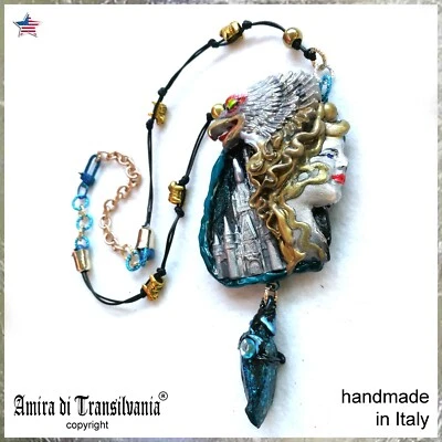 Necklace Pendant Gothic Jewelry Medieval Castle Symbol Eagle Bird Art Deco Stone - Image 1 of 4