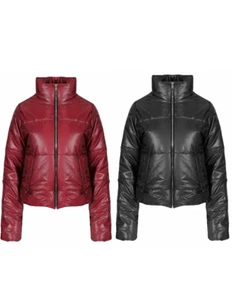 Womens Wet Look Crop Padded Bubble Puffer Short Bomber Warm Winter Jacket Coats  - Picture 1 of 17