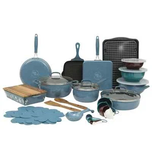 Juego combinado de utensilios de cocina Pioneer Woman 34 piezas de aluminio denim moteado nuevo - Imagen 1 de 23