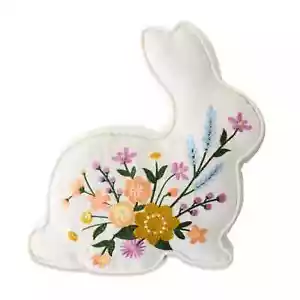 Easter Multicolor Embroidered Floral Bunny-Shaped Decorative Pillow - Picture 1 of 5