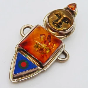Tabra Sterlingsilber Bernstein Mondgesicht Göttin Charm Anhänger Verbinder signiert - Bild 1 von 11