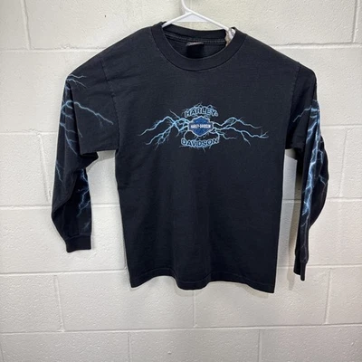 Vintage Harley Davidson Long Sleeve Shirt Medium Black Lightning Y2K Chicago - Image 1 of 4