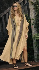Free People Kaftan Mujer Talla Única Natural Vacaciones Modo Rayas Boho Cubre - Imagen 1 de 7