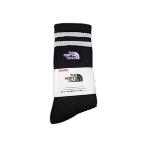 The North Face Crew Socks Mens Large 9-11 Black White Striped Embroidered Logo - Picture 1 of 3