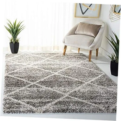  Hudson Shag Collection Area Rug - 6' x 9', Distressed Grey & Ivory, Trellis  - Image 1 of 2