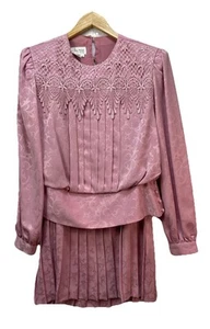 IN THE MOOD Womens 8 Blushing Pink Pleated Lace Cut Outs 2 Piece Dress Vintage - Picture 1 of 15