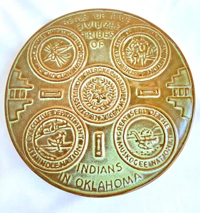 Five Indian Tribes Trivet FRANKOMA Green Brown Pottery Western Souvenir - Picture 1 of 6