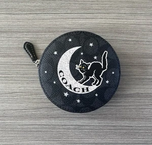 NWT Coach Coin Case In Signature Canvas With Halloween Graphic Cat Moon CX348 - Picture 1 of 6
