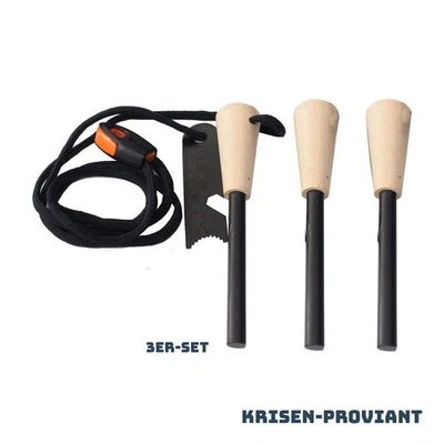 Krisen-Proviant 3er-Set Magnesium-Feuerstahl Zündstein Feuerstein Camping