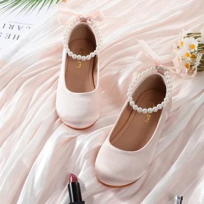 Baby Girls Mary Jane Pearl Strap Flats Dress Shoes Flower Girls Ballet Shoes - Image 1 of 4
